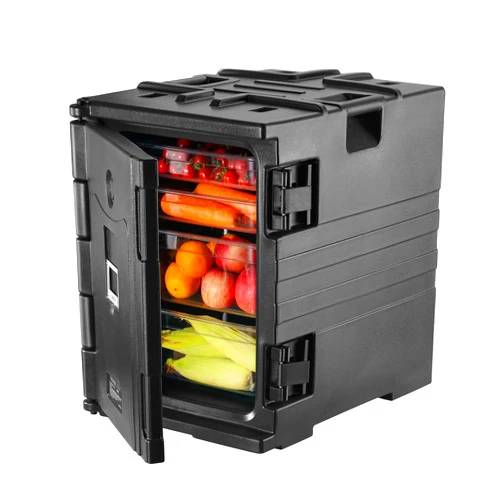 VEVOR Insulated Food Pan Carrier, 95 Qt Hot Box for Catering, LLDPE Food Box Carrier w/Double Buckles, Front Loading Food Warmer w/Handles, Stackable End Loader for Restaurant, Canteen, etc. Black