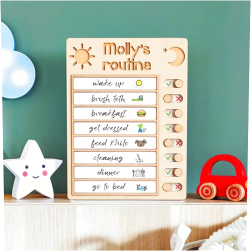 LOGGOL Customized Wooden Daily Responsibility Board, Visual Schedule, Daily Routine Chart, Kids Chore Chart, Daily Checklist, Kids Daily Tasks