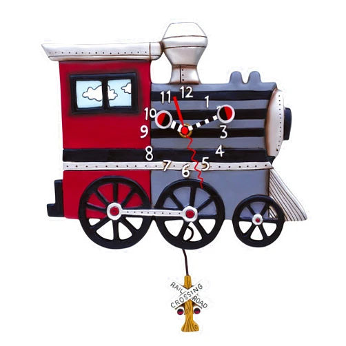 Allen Designs Enesco Choo Choo Vintage Locomotive Sculpted Pendulum Wall Clock, 13 Inch, Multicolor