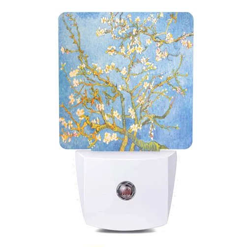 Oeaskly Blossoming Almond Tree Night Light,Van Gogh Night Lights Plug into Wall for Boys Girls, Led Lamp for Stairway/Hallway/Bedroom 0.5W Nightlight Sleep Friendly