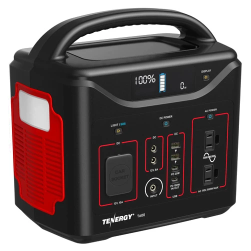 Tenergy T600 Portable Power Station, 600Wh Battery, 3x 500W (Peak 1000W) AC Outlets, USB type C PD 100W, Solar Ready Mobile Power for Outdoors Camping Vans, RV, Emergency Backup