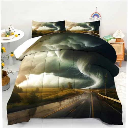 AyPoint Tornado Comforter Set Full, Lightning Tornado Highway Bedding Set for Women Men, Tornado Quilt Set, Natural Disaster Theme Down Comforter with 2 Pillowcases(Tornado, Full)