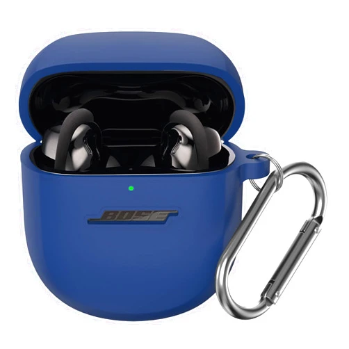 WOFRO Case for Bose QuietComfort Earbuds II(2022)& New Bose QuietComfort Ultra Case (2023), WOFRO Silicone Protective Skin Cover for New Bose QuietComfort Earbuds 2 Accessories with Carabiner (Blue)