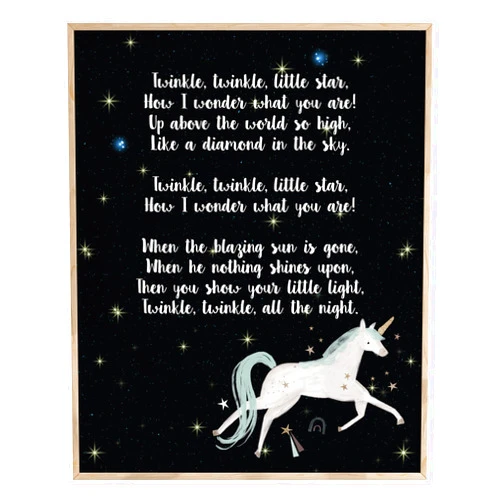 MAYJ Twinkle Little Star Nursery Room Decor Prints Unicorn - Lullaby Pictures Wall Sign for Baby Girl Boy Kids Gift 8X10 Unframed