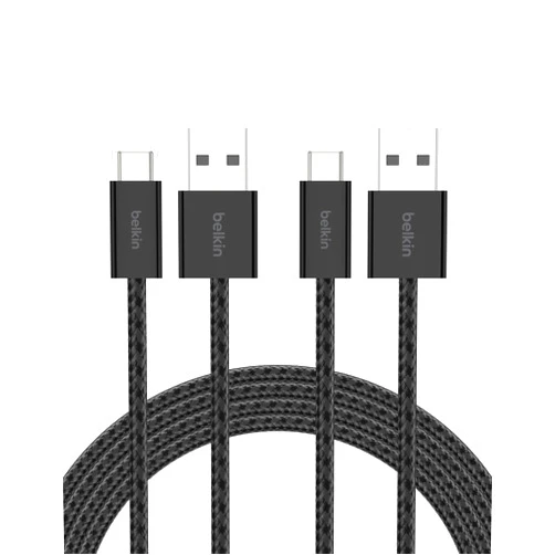 Belkin USB A to USB C Cable 2-Pack, 6.6ft, 15W - Type C Charger, iPhone Charger Cord, Soft, Braided, Flexible for iPhone 17 & 16, Galaxy S25, Pixel 10, iPad Pro, Airpods Pro, Switch & More - Black