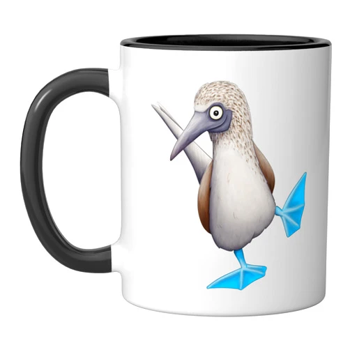 Skizzenmonster Quirky Seabird Gifts Fancy Dancing Sea Bird Funky Blue Foot Booby Ceramic Mug, Black/White