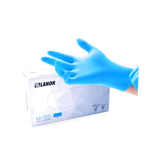 LANON Food-Safe Disposable Nitrile Gloves, Powder-Free, Silicone-Free, Chemical Resistant, Textured Fingertips, Cooking, Cleaning, Blue, Medium