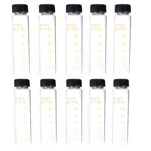 SKYPRO 10Pcs 30ml Lab Clear Glass Test Tube Round Bottom Graduated with Screw Cap for Scientific Experiments, Party, Decorate The House, Candy Storage