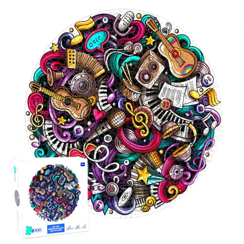 GuTiQuanjj Graffiti Music Puzzle—1000 Pieces Creative Geometric Round Colourful Puzzle Puzzles for Adult&Kids Challenging Colorful Round Jigsaw Puzzle Jigsaw Puzzle Gift