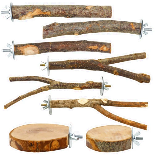 CZWESTC 8 Pieces Natural Wood Bird Perch Wooden Parrot Perch Stand Fork Toys Hanging Multi-Branch Perch Platform Hammock Swing Toy for Macaws, Small Parakeets, Conures, Budgies, Finches