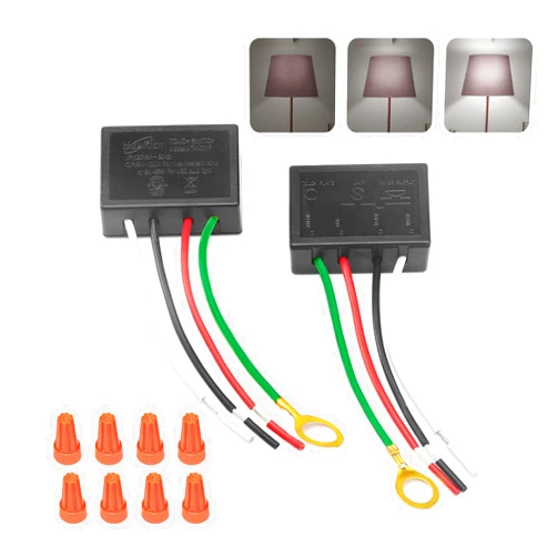 Zeifun Touch Lamp Switch 2 Pack, Touch Lamp Control Module for Dimmable LED, Incandescent, Halogen Bulbs, Lamp Switch Replacement Kit, Touch Dimmer Sensor with 3 Levels Brightness and Wiring Caps