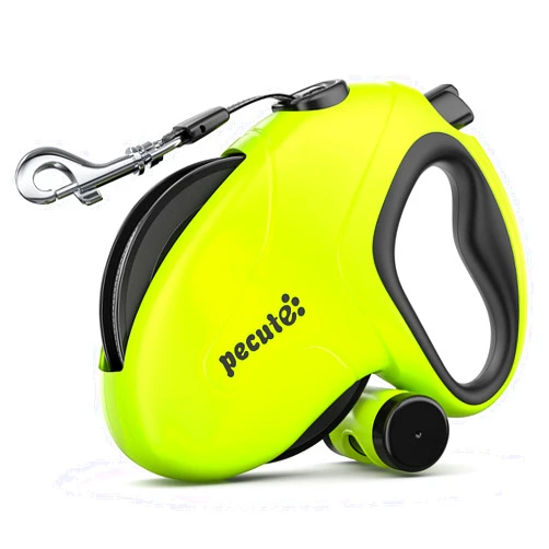 Pecute 32ft Retractable Dog Leash with Reflective Strips, 360° Tangle-Free Dog Leash, One-Button Control & Sturdiness Nylon Dog Leash with Poop Bag, Long Dog Leash Retractable for Medium Large Dog