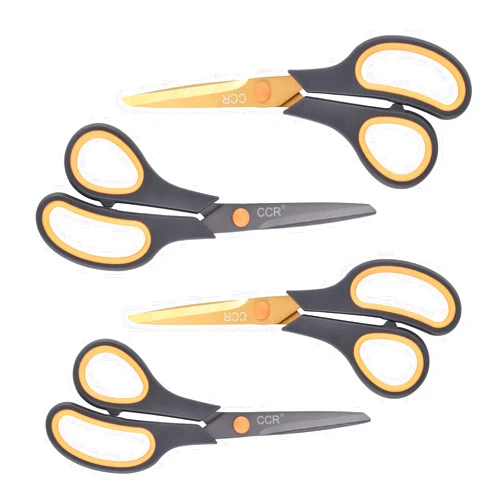 CCR Scissors 8 Inch Soft Comfort-Grip Handles Sharp Titanium Coating Blades, 4-Pack