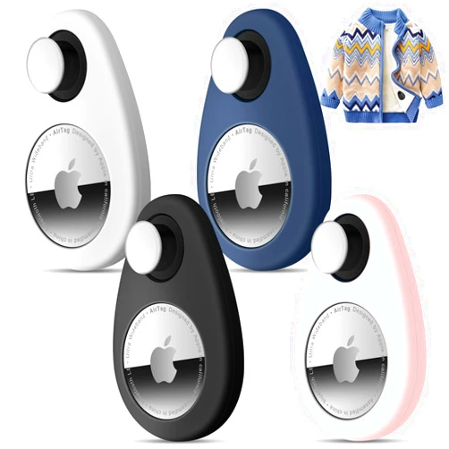 JUCONU 2 Pack Airtag Holder for Kids Hidden,GPS Tracker Case, Anti-Removal Airtag Silicone Case with Pins, Suitable for Children, Elderly, Pets, Backpack, Luggage (White & Black & Navy Blue & Pink, 4 Pack)