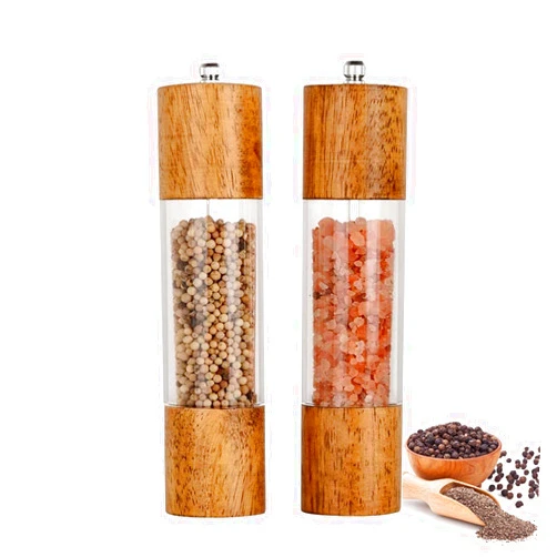 GZXTSKY （Pack of 2）Salt and Pepper Grinder Set,Wooden Salt and Pepper Shakers,Adjustable Pepper Grinder and Salt Grinder for Coarse and Fine Grinding,Pepper Mill Grinder-8 Inches