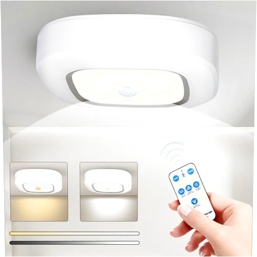 Ohnijalit Motion Sensor Light Indoor with Remote, 3000K&6000K Color Changeable Battery Powered Closet Light, 300LM Dimmable Ceiling Light for Closets Shower Garage Hallway