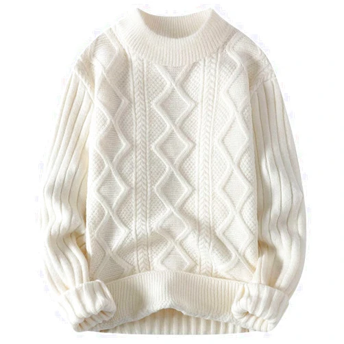 Aelfric Eden Cable Knit Sweater Women Vintage Chunky Cream Sweater Men Woven Crewneck Knitted Pullover White