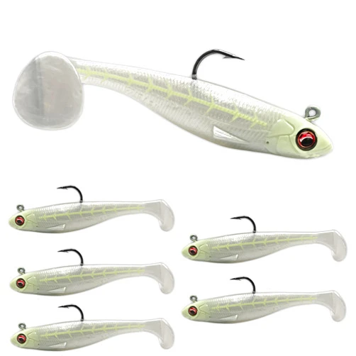 U.S.A. Bass Tackle USA Bass Tackle Patriot Shad - Scent Infused Paddle Tail Swimbaits Pre Rigged Fishing Lures Premium Bait Strong Owner Hook, Fishing Gear for Bass Freshwater Predator Fish