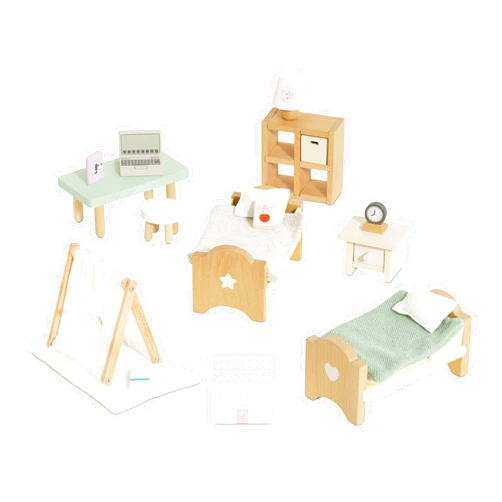 Papo Le Toy Van - SugarPlum Wooden Bedroom Set | Dolls House Accessories Play Set For Dolls Houses | Girls and Boys Doll House Furniture Sets - Suitable For Ages 3+, Daisylane Child Bedroom (ME061)