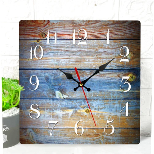 ArtSocket Wooden Wall Clock Silent Non-Ticking, Brown Blue Wood Grain Crack Retro Contemporary Wooden Square Rustic Wall Clocks Decor for Home Kitchen Living Room Office, Battery Operated(12 Inch)