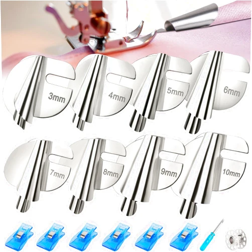 Sanchamy 2024 Upgraded Universal Sewing Rolled Hemmer Foot Set 8 Sizes Rolled Hem Presser Foot [3-10mm] Wide Rolled Hem Foot for Home Industrial Sewing Machine Sewing Supplies[8Pcs-3/4/5/6/7/8/9/10mm]