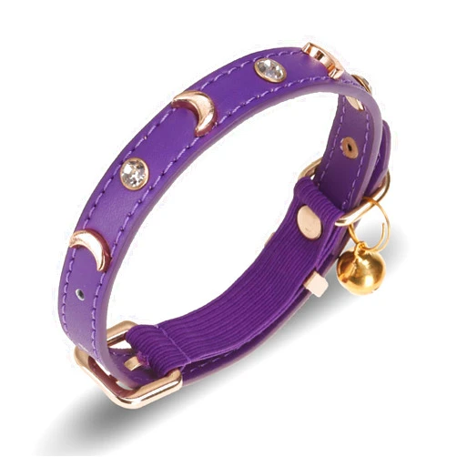 VKPETFR Leather Cat Collar with Bell and Elastic Safety Strap, Adjustable Kitten Collars for Girl Boy Cats Puppy Small Pets (Purple)