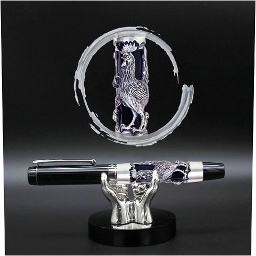 ARTEX Luxury Craft Fountain Pen, Germany Schmidt Nib, Relievo Zodiac, Eastern Style. Gift for Men & Women, Professional, Executive, Metal, Gift Box. Free Engraving. (Ancient Silver (Rooster))