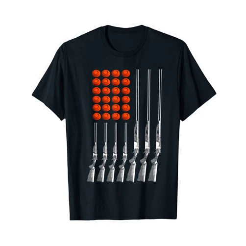 Patriotic Clay Pigeon Target Sporting Lover Outfit American Flag Trap Shooting Funny Skeet Sport Gift Men Women T-Shirt