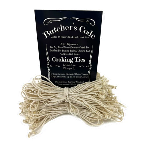 Butcher's Code Rotisserie Elastic and Cotton Blend - Stretchy Twine - Food Grade - Heat Safe - Cooking Ties - Poultry Loops - 50 Pack