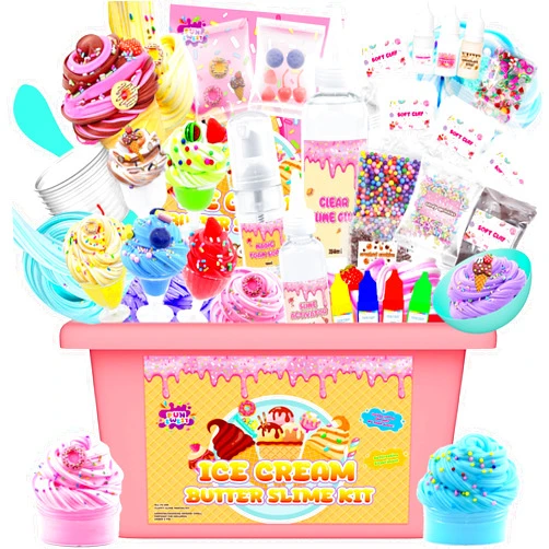 Funewest Mini Ice Cream Slime Kit for Girls, Fluffy Butter Slime Making Kit, DIY Slime Kit with 30+ Pieces for Ages 8-12, Fun Holiday Gift Idea for Birthday & Easter