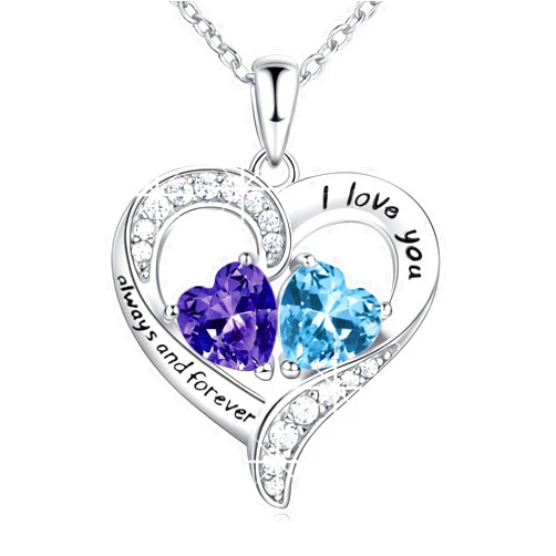 BlingGem Heart Necklaces for Women 925 Sterling Silver Birthstone Necklace for Women With 2 Birthstones Womens Jewelry Customized Pendant Necklace Gifts For Women Wife Mom