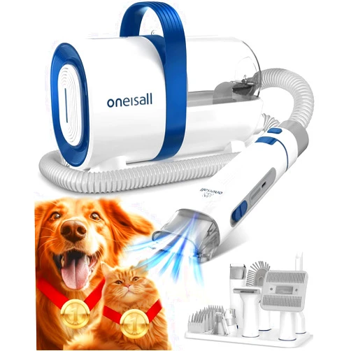oneisall Dog Hair Vacuum & Dog Grooming Kit, Pet Grooming Vacuum with Pet Clipper Nail Grinder, 1.5L Dust Cup Dog Brush Vacuum with 7 Pet Grooming Tools for Shedding Pet Hair, Home Cleaning