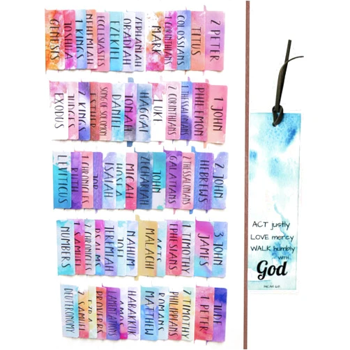 KMLIFE Watercolor Laminated Bible Tabs (Large Print, Easy to Read), Personalized Bible Journaling Supplies, 100 Bible Index Tabs in Total, 66 Tabs for Old and New Testament, Additional 34 Blank Tabs