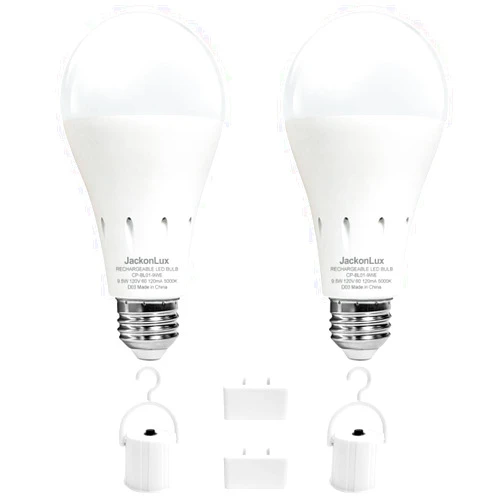 JackonLux Rechargeable Emergency LED Bulb Multi-Function Battery Backup Light for Power Outage Camping Outdoor Activity Hurricane 9W 800LM 60W Equivalent Daylight 5000K E26 120 Volt 2 Pack