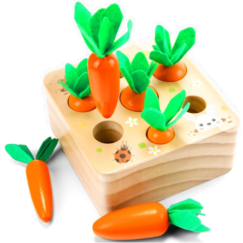 Wdmiya Montessori Toys for 1 Year Old, Wooden Toys Developmental Shape Sorting & Matching Puzzle Carrots Harvest Game, Birthday Gifts for Toddlers Babies Boys and Girls 6-12 Months Christmas