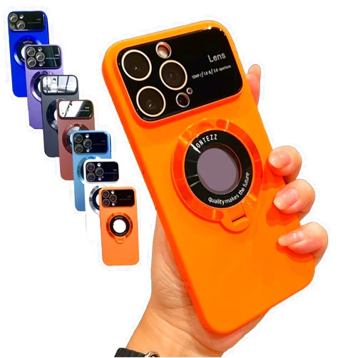 Zlimpty Large Window Phone Case Leak Label Magnetic Bracket for iPhone 14 13 12 Promax Plus, Coridbrief Phone Case 14 pro max (Orange,for iPhone11 Pro)