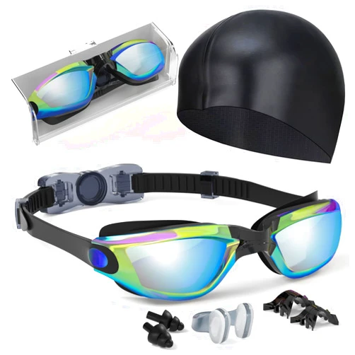 Hurdilen Kids Swim Goggles, Swimming Goggles for Kids Toddlers 3-14 with Swim Cap, Nose Clip, Nose Bridge, Ear Plugs