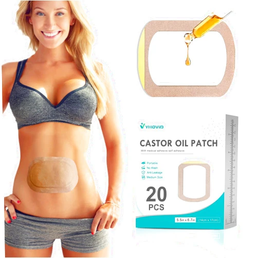 YHOVID 20pcs Castor Oil Patches, Castor Oil Pack Wrap for Liver, Stomach, Belly Button, Disposable Organic Cotton Caster Oil Pads, Portable Anti Leakage No Wash