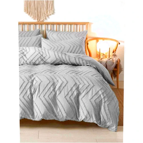 Nanko Light Grey Duvet Cover Queen Size, 3pc Gray Boho Tufted Microfiber Bedding Comforter Cover Set, All Season Aesthetic Shabby Chic Soft Embroidery Textured Geometric Quilt Cover 90x90 inches