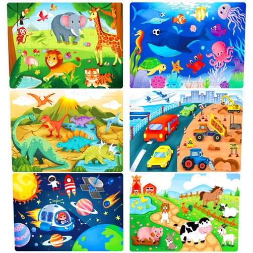 BenBen Jigsaw Puzzles, Wooden Puzzles for Kids Ages 3-5, 6 Pack 24 Piece Toddler Puzzle for Boys Girls, Preschool Learning Educational Toys
