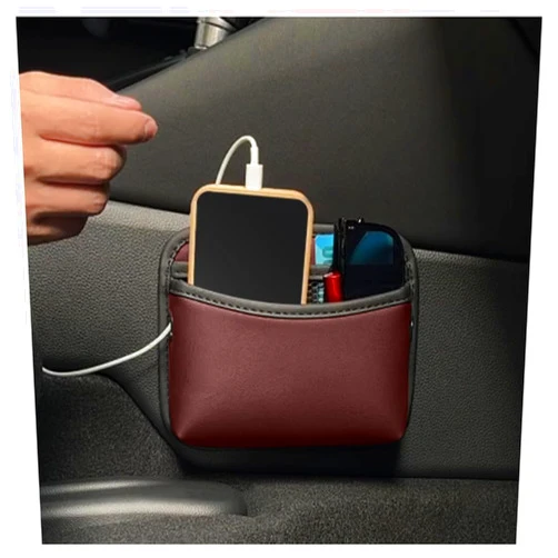 Carleef Car Side Pocket Organizer,Leather Car Bag Organizer for Phone/Card/Key/Change,Universal Multifunctional Car Accessories Interior Car Organizers and Storage for Side/Front/Back Seat (Red)