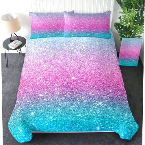 Sleepwish Colorful Glitter Duvet Cover King Size, 3 Pieces Ombre Pastel Bedding, Pink Bed Set for Kids Girls (King)