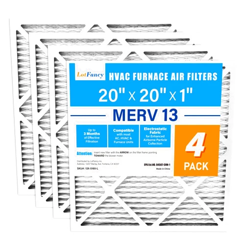 LotFancy 20x20x1 Air Filters, MERV 13 AC Furnace Filters, 4 Pack Pleated Air Conditioner HVAC Filters (Actual Size: 19.75 x 19.75 x 0.75 Inches)