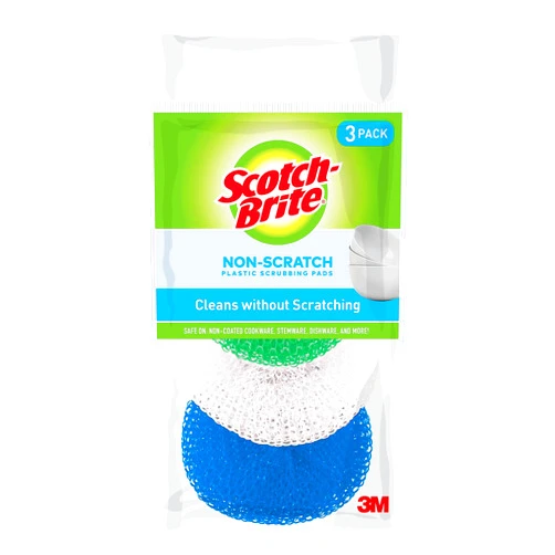 Scotch-Brite Non-Scratch Plastic Scrubbing Pads, Cleans Dishes Without Scratching, 3 Scrubbing Pads