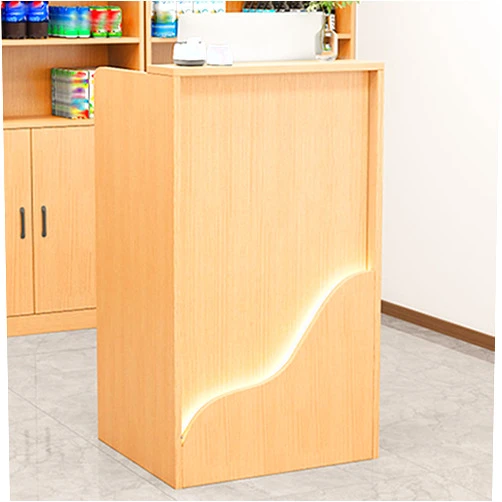 Leaceuv Checkout Counter Reception Table,Check Out Stand with LED Lights,Modern Reception Desk,Retail Counter Front Office Desk,Small Receptionist Desk with Drawers,for Home,Salon,Store,Hotel(Wood Grain)