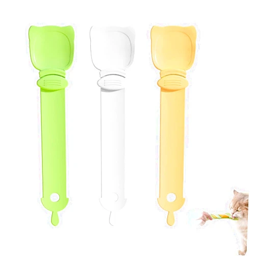 Alicedreamsky 3 Pack Cat Strip Feeder, Cat Strip Squeeze Spoon with 3 Colors, Cat Treat Feeding Spoon, Cat Sliding Dispenser for Wet Food