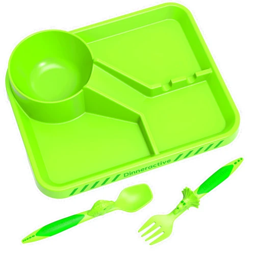 Dinneractive Dining Set for Kids - 3PC Green Dinosaur Dinnerware - Dinosaur Utensils - Toddler Plates - Baby Dishes