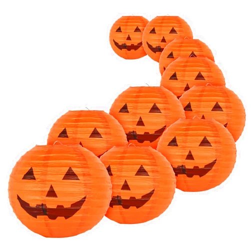 Kesote 10 PCS Halloween Paper Pumpkin Lanterns Jack-O-Lanterns, 8 Inch, Halloween Hanging Party Decorations Outdoor Indoor