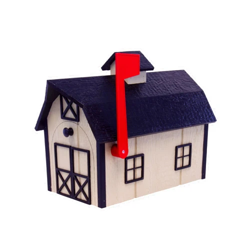 AmishToyBox.com Deluxe Wooden Mailbox, Post Mount, Dutch Barn Style (Beige and Black)