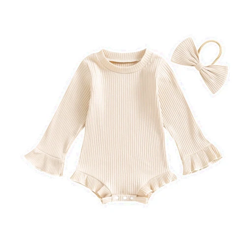 fhutpw Newborn Baby Girl Oversized Sweatshirt Romper Ruffle Long Sleeve Crewneck Onesie Sweater Tops Infant Fall Clothes